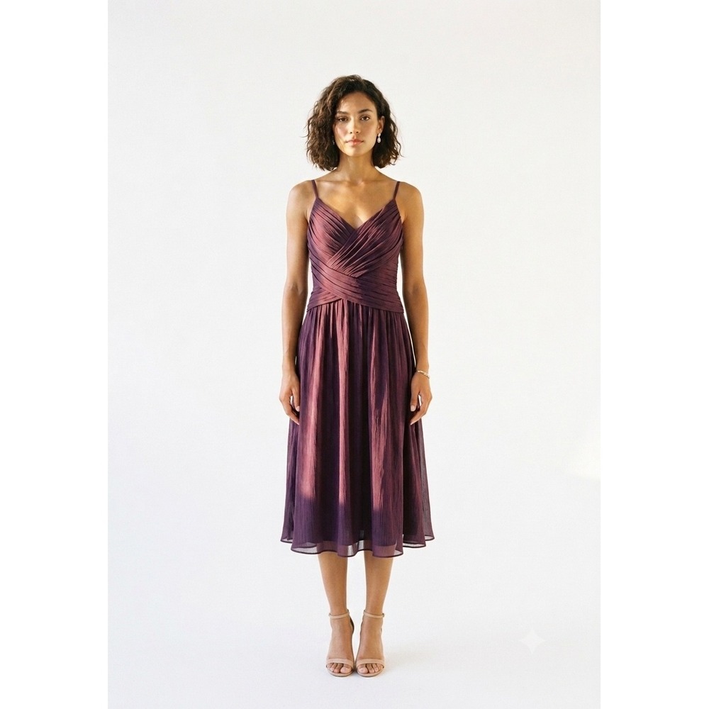 To The Max Plum Purple Pleated Bodice 100% Silk Lined Cocktail Dress Size 4